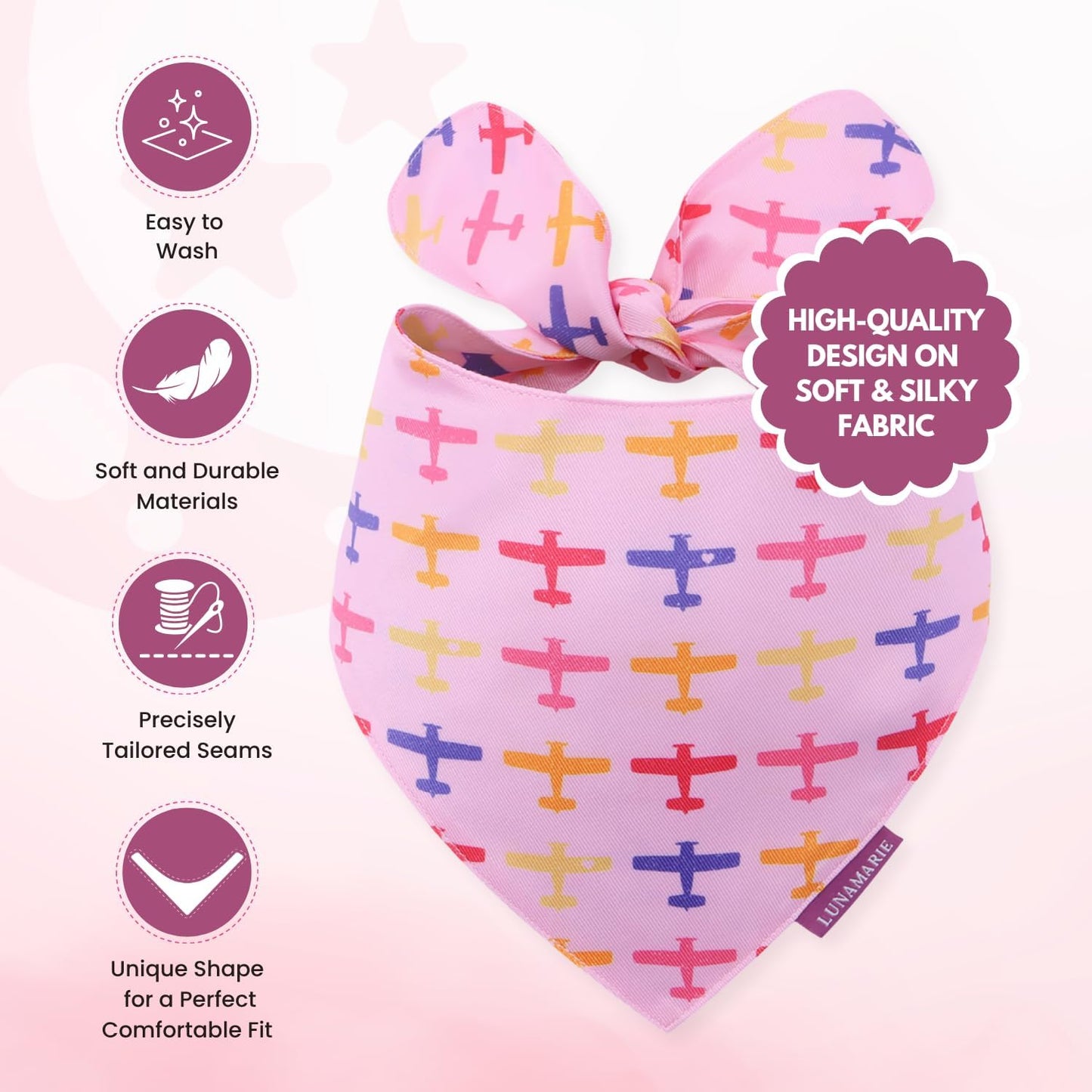 LunaMarie - Luxury Pet Birthday Bandanas -Premium & Silky Poly Fabric | 100% Handmade | Custom Shape Dual Layered (Aviator Glam, Large)