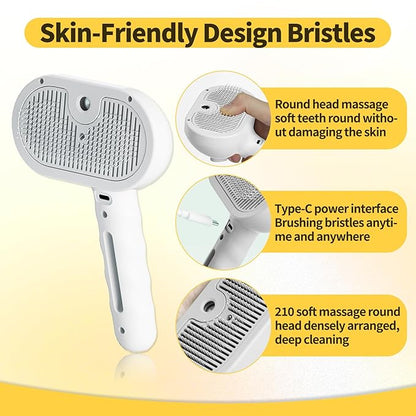 Cat Steam Brush, Pet Steam Brush for Dog & Cat, 3 in 1 Anti-Static Self Cleaning Spray Comb for Cats Dogs Small Animals Long Short Haired