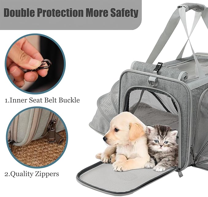 Dog Carrier Cat Carriers Grey Soft Pets Bag Airline Approved Dog Carrier for Small Dogs Carrier,2Sides Expand,Stylish Rabbit Bunny Pets Carriers Travel Outdoor Carry Kennel