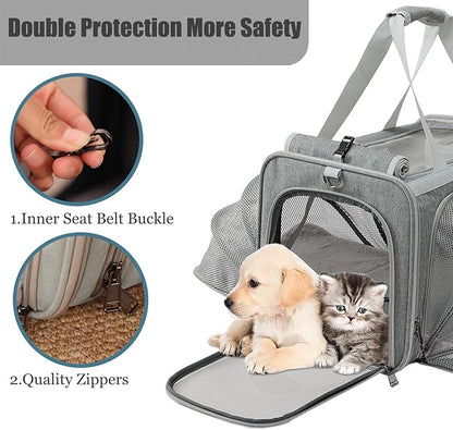 Dog Carrier Cat Carriers Grey Soft Pets Bag Airline Approved Dog Carrier for Small Dogs Carrier,2Sides Expand,Stylish Rabbit Bunny Pets Carriers Travel Outdoor Carry Kennel