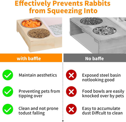3 in 1 Rabbit Litter Box with Hay Feeder and Bowls - Wooden Rabbit Hay Feeder for Guinea Pig, Hamster, Small Animals