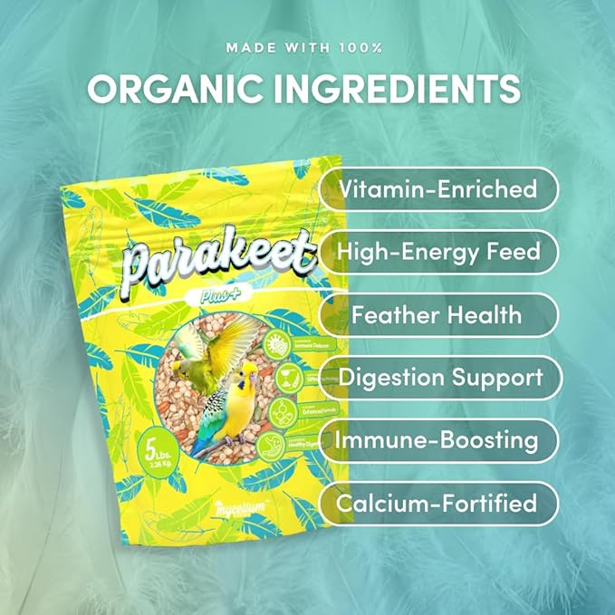 Mycelium Parakeet Plus Bird Seed (5 LB Bag) | Organic Bird Food Fortified with Vitamins for Immune & Digestive Support | Daily Nutrition for Parakeets & Budgies | Non-GMO, Clean Seed Blend | USA Made