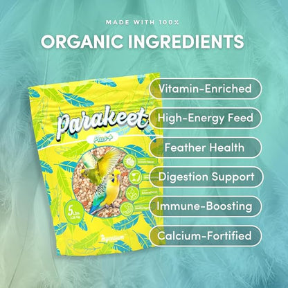 Mycelium Parakeet Plus Bird Seed (5 LB Bag) | Organic Bird Food Fortified with Vitamins for Immune & Digestive Support | Daily Nutrition for Parakeets & Budgies | Non-GMO, Clean Seed Blend | USA Made