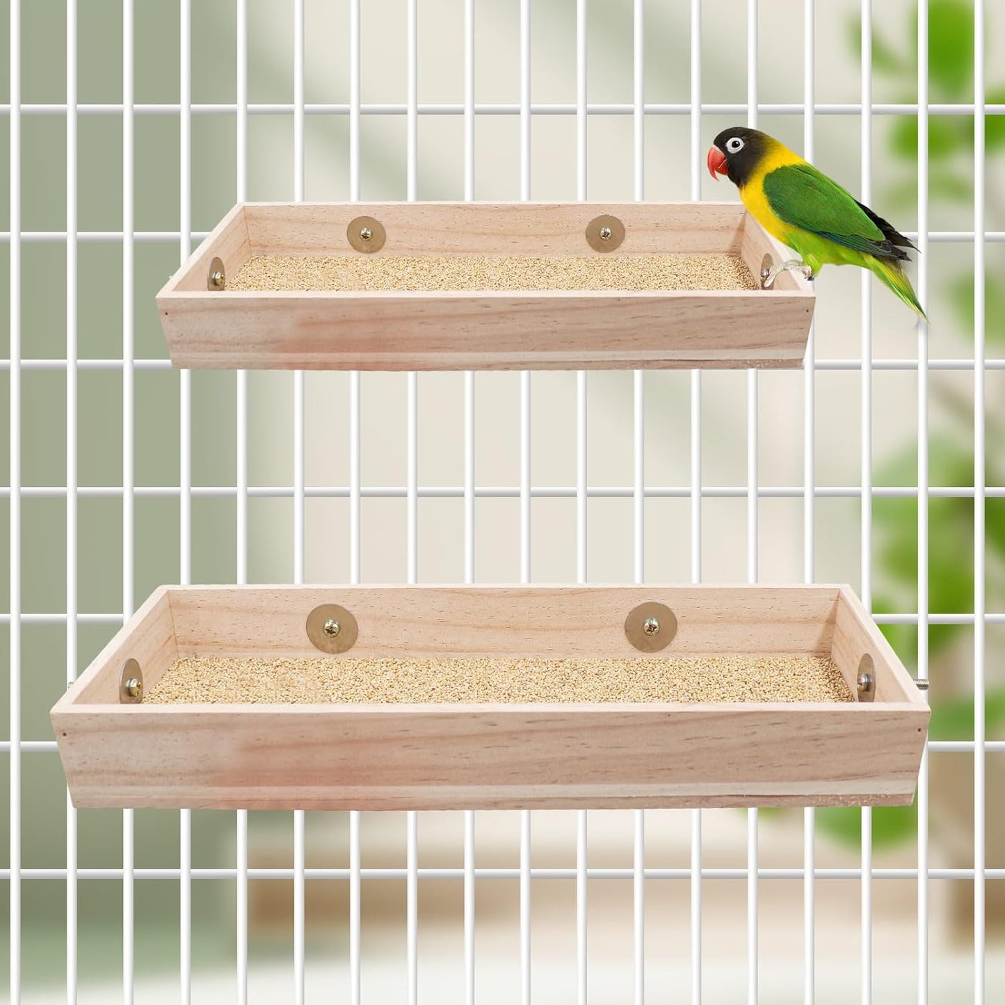 Bird Feeding Cups, Natural Wooden Parrot Perch Stand, Birds Food Dish, Parakeets Feeder Bowl, Cage Accessories for Small Animals Rat Hamster Guinea Pig Chinchillas Budgies Cockatiels Love Birds