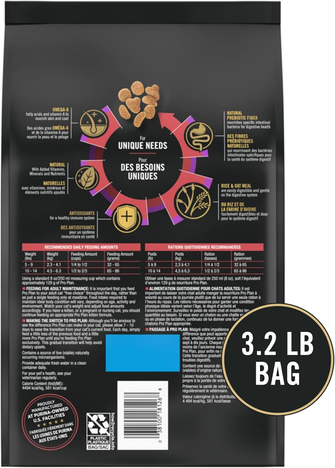 Purina Pro Plan With Probiotics, Sensitive Skin & Stomach, Natural Dry Cat Food, Turkey & Oat Meal Formula - 3.2 lb.