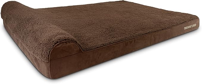 The Dog’s Bed Orthopedic Headrest Dog Bed XXXL Brown Plush, Memory Foam, Pain Relief for Arthritis, Hip & Elbow Dysplasia, Post Surgery, Lameness, Waterproof Washable Cover