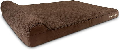 The Dog’s Bed Orthopedic Headrest Dog Bed XXXL Brown Plush, Memory Foam, Pain Relief for Arthritis, Hip & Elbow Dysplasia, Post Surgery, Lameness, Waterproof Washable Cover
