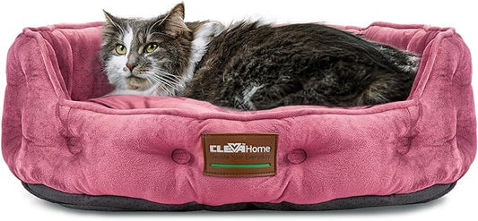 ClevaHome Cat Dog Bed for Small Pets up to 15lbs - Round Cat Beds for Indoor Cats, Machine Washable Comfortable Pet Bed for Puppy and Kitten with Non-Slip Bottom (Plum Pink)