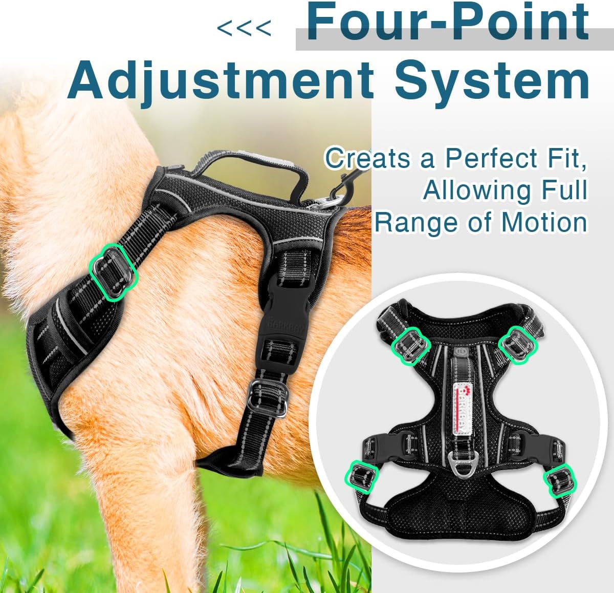 BARKBAY Dog Harness No Pull with ID Tag Pocket - Heavy Duty, Reflective, Easy Control for Large Dogs(Black,XS)