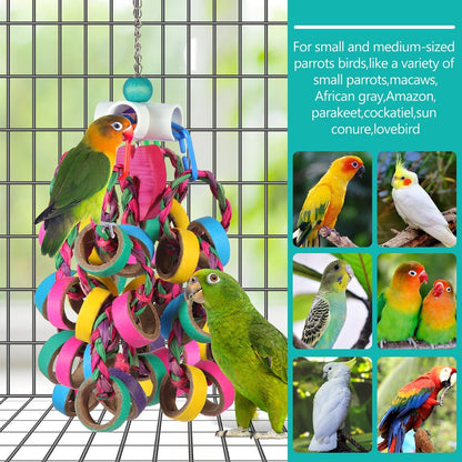 Bird Toys Conure Toys,Bird Parrot Foraging Shredder 24 Pcs Colorful Bagel Chewy Rings for Small Parrots Parakeets Conures Cockatiels Love Bird Cage Accessies (W)