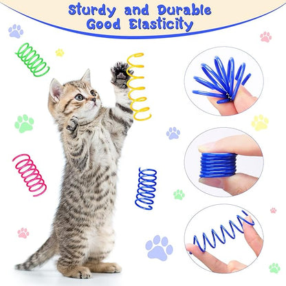 Yunsailing 300 Pcs Cat Spring Toy Cat Spiral Toys Interactive for Indoor Colorful Plastic Springs Coil for Kitten Hunting Swatting Biting