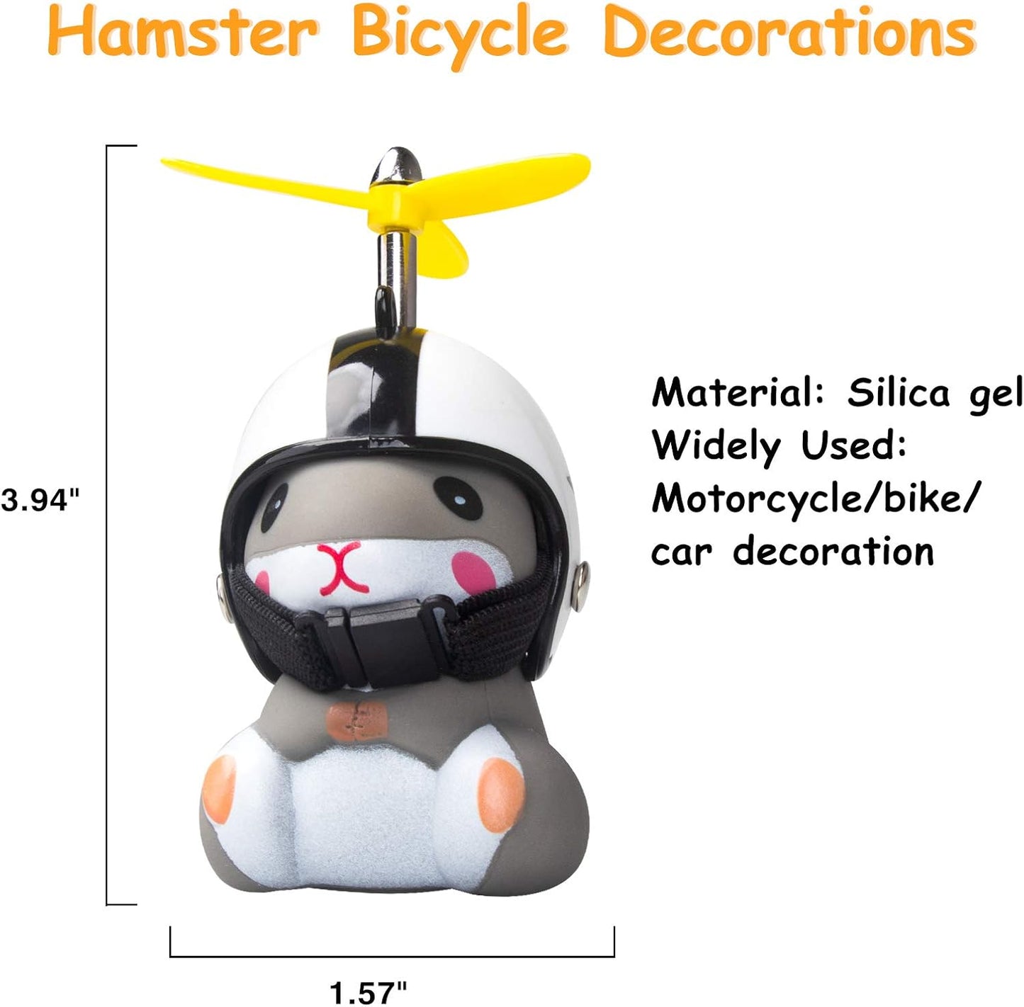 wonuu Duck Bike Bell with Light and Helmet Cute Hamster Bicycle Horn, Dashboard Decoration Hamster Toy Motorcycle Bike Bells Rubber Duck Car Dashboard Decorations (White&Star-Hamster)