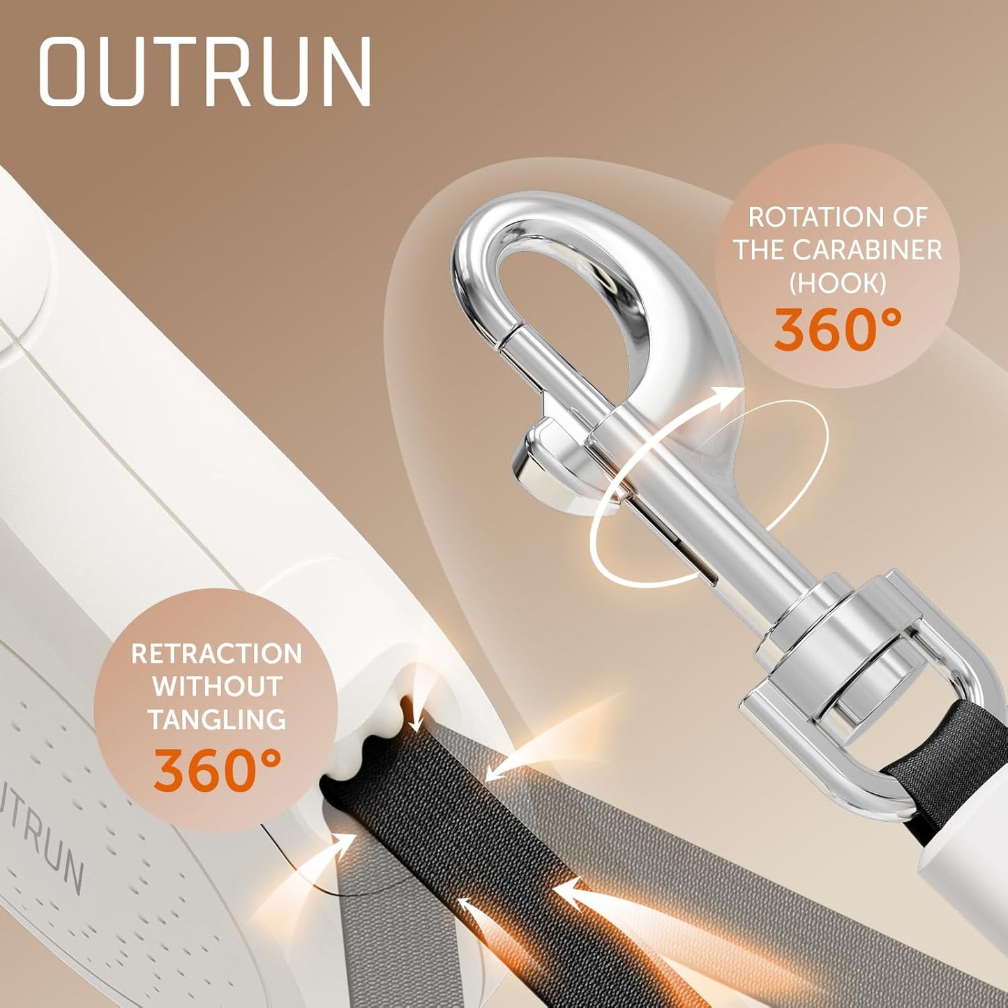 OUTRUN Retractable Dog Leash 16 FT Walking Leash up to 55 Lbs, Strong Nylon Tape No Tangle, Heavy Duty One-Handed Brake Lock Perfect for Small & Medium Sized Dogs and Pets (Starlight White)