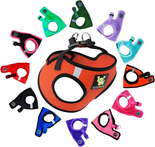 EcoBark Step in Dog Harness - Eco-Friendly Dog Harnesses for for Small & Medium Breed Dogs - Reflective and Adjustable Chest Body Halter Vest -Soft Luxurious Mesh (Orange, XL)