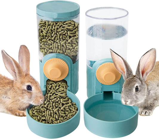 kathson 35oz Hanging Automatic Food Water Dispenser Gravity Pet Auto Feeder Waterer Set for Rabbit Cat Dog Chinchilla Ferret (Food and Water Dispenser)