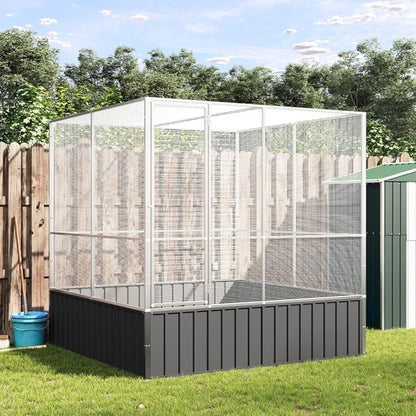 Steel Aviary Silver, Steel Bird Cage, Outdoor Aviary Parrot Cage Wide Flight Metal Birdcage, 83.1"x81.5"x83.5" Steel,-112