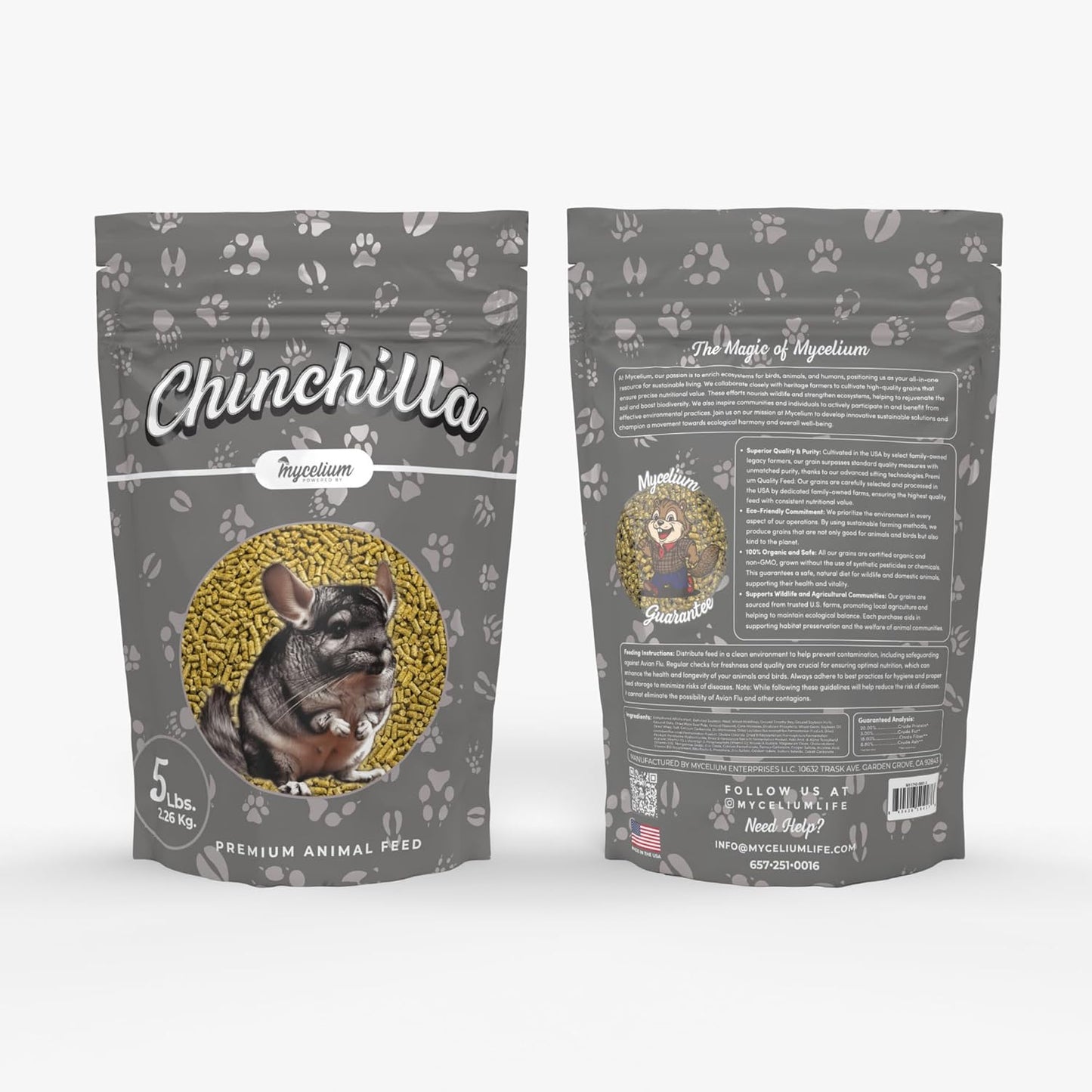 Mycelium Premium Chinchilla Feed – Organic, Non-GMO, High Nutritional Value Food for Chinchillas, Sourced from Local USA Farms, Sustainable Farming, 5 lbs