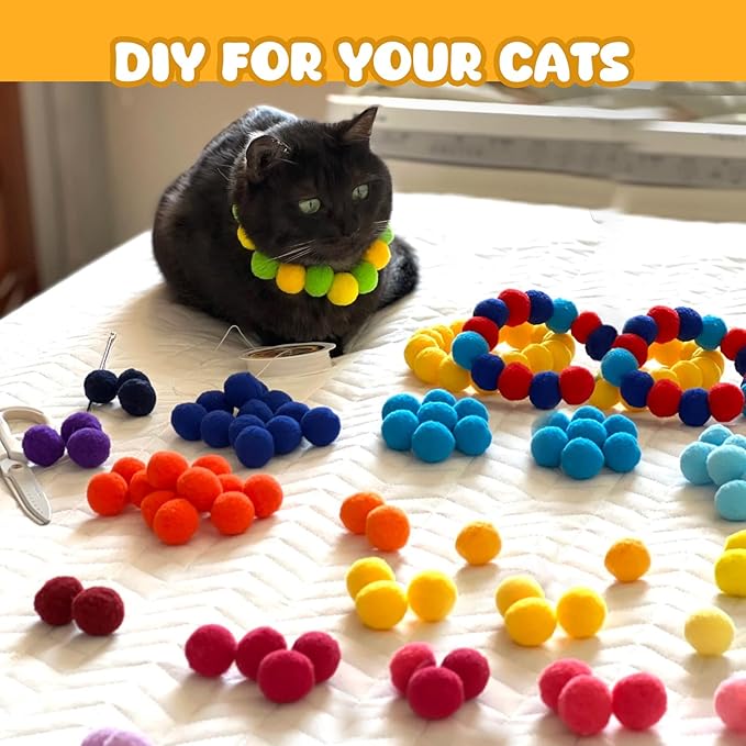 50Pcs Cat Toys Pom Pom Balls with 1 Launcher Set, Interactive Cat Toy Stuff for Indoor Both Adult & Kitten Toys
