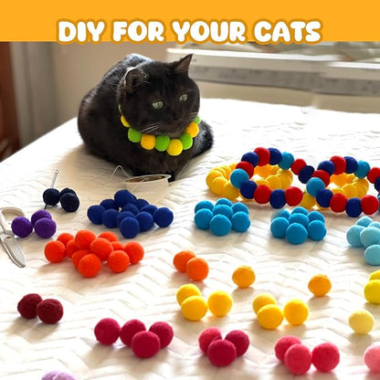 100Pcs Cat Toys Pom Pom Balls with 2 Launchers Set, Interactive Cat Toy Stuff for Indoor Both Adult & Kitten Toys