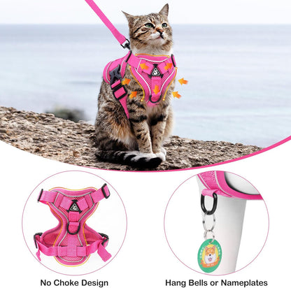 Cat Harness and Leash for Walking Soft Cat Harness Escape Proof, Adjustable Kitten Harness Cat Leash Reflective Strips Jacket, Breathable Cat Vest Harness Set for Kitten Easy to Wear Outdoor Walking