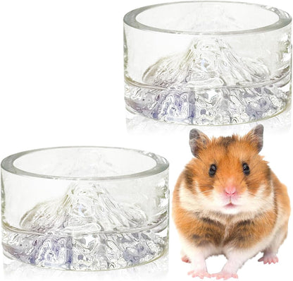 BNOSDM 2Pcs Hamster Food and Water Bowl Mountain Fuji Style Glass Drinking Dwarf Hamster Feeder Anti-Turning Dish for Syrian Hamsters Gerbils Mice Rats or Other Similar-Sized Pets (Colorful)