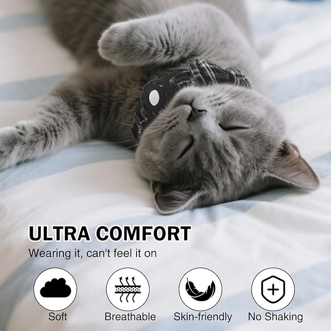 Airtag Cat Collar Breakaway, Cat Collar with Airtag Holder with Bells and Bowtie for Girl Boy Cats, Lightweight Adjustable Kitten Plaid Collars GPS Tracker Holder for Small Dogs Pets, Black