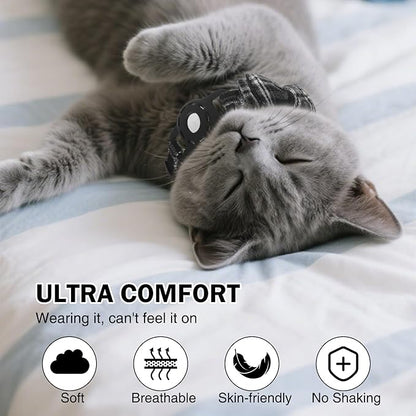 Airtag Cat Collar Breakaway with Bells and Bowtie -Upgraded Safety Kitten Collar for Air Tag Holder -Cute GPS Cat Tracker Collars for Girl Boy Cats, Kitty and Puppies, Black