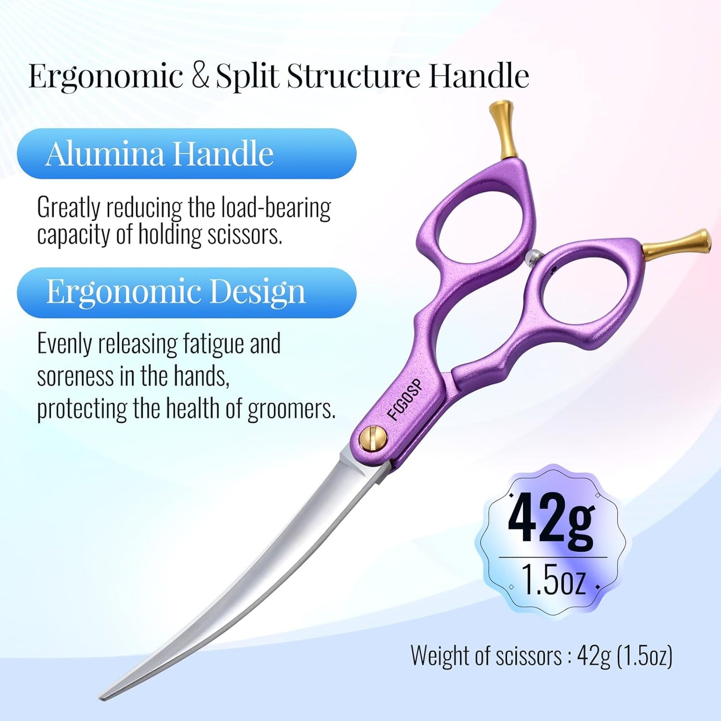 Professional Curved Dog Grooming Scissors with Sharper Self Grinding lightweight and finely trimmed split structure 6.5'' Japan VG10 63HRC for small dogs cat pet(Purple)