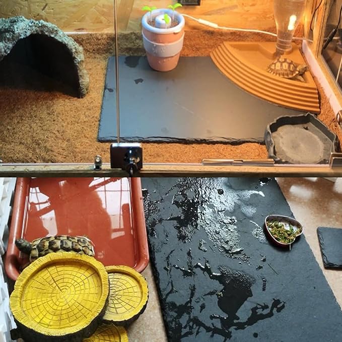Reptile Basking Platform Turtle Rock Plate 11.8''X7.8'' Feeding Platform Food Bowl Slate Dish Bathing Rock Resting Terrace for Lizard Bearded Dragon Chameleon Gecko Snake Frog Newt