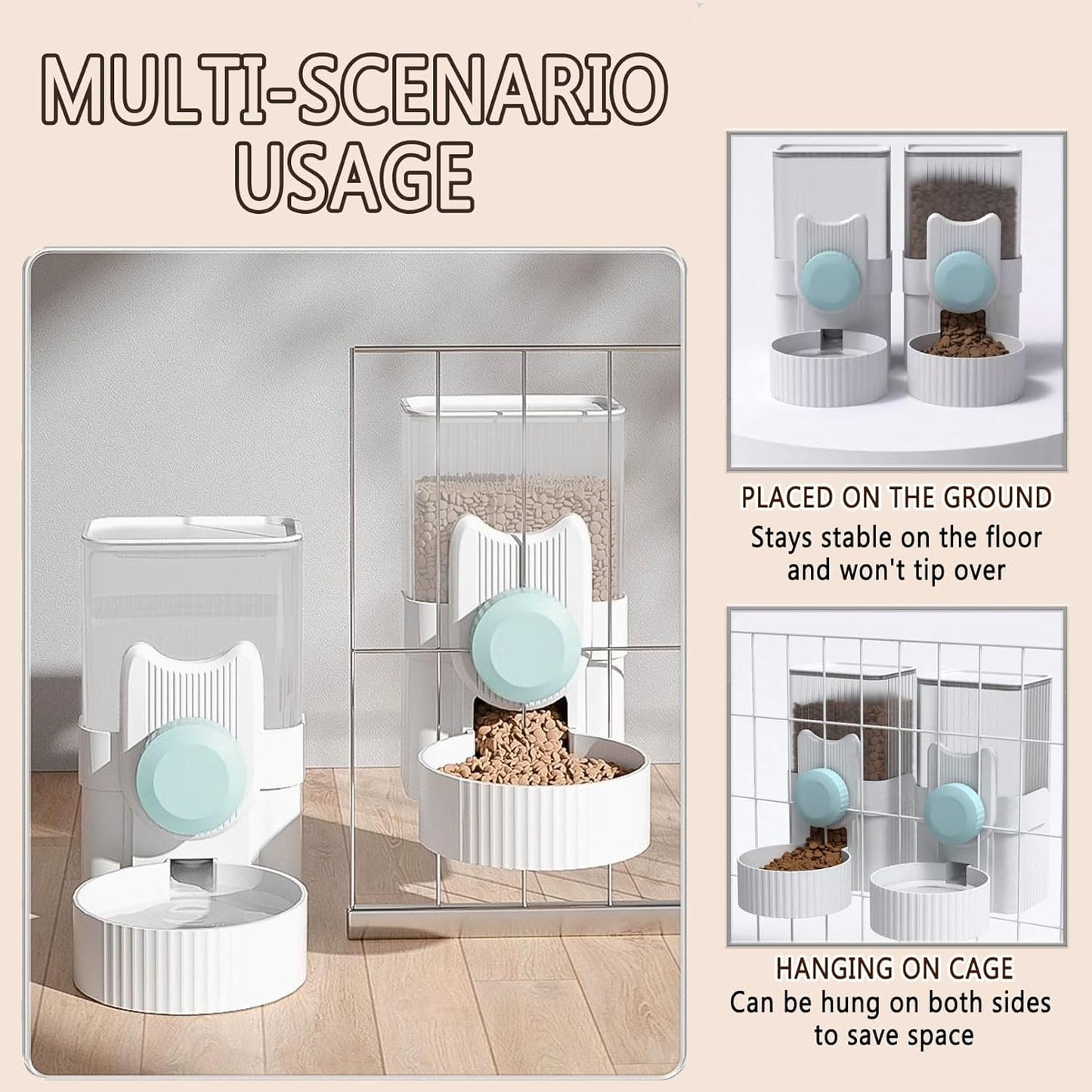 kathson Hanging Automatic Pet Food and Water Dispenser,Gravity Auto Rabbit Feeder for Cage,Guinea Pig Feeder and Waterer Set,Cat Food Bowl Dog Feeding Station for Bunny,Ferret,Chinchilla (Blue)