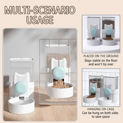 kathson Hanging Automatic Pet Food and Water Dispenser,Gravity Auto Rabbit Feeder for Cage,Guinea Pig Feeder and Waterer Set,Cat Food Bowl Dog Feeding Station for Bunny,Ferret,Chinchilla (Blue)