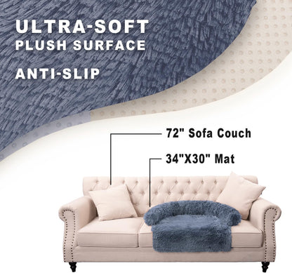 Calming Dogs/Cats Bed Mats, Dog Pad Washable Removable Couch Cover, Plush Long Fur Mat for Pets, Waterproof Lining, Perfect for Small, Medium and Large Dogs and Cats (Navy Blue, 34"x30")