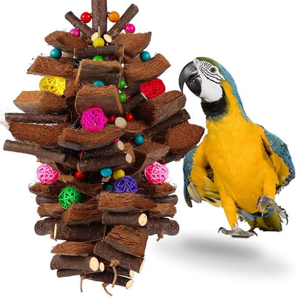 Kyouki Bird Toy for Parrots，Cockatiels, Budgies, Conures, Macaws, Lovebirds, Amazons and Other Small/Medium/Large Birds - Chewable & Shreddable Natural Coconut Husk Enrichment Toy (Large)