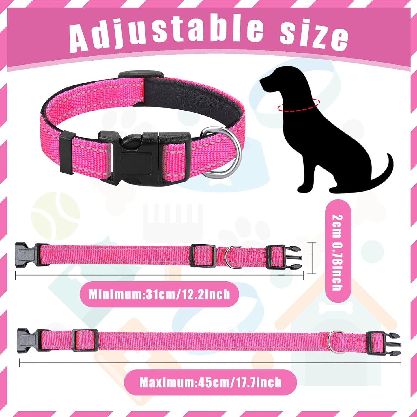 Sanwuta 12 Pcs Reflective Puppy Dog Collars Bulk for Litter Dogs Adjustable Safety Nylon Collars with Locking Buckle Soft Padded Breathable Puppy Collar for Cats Pets(Medium)