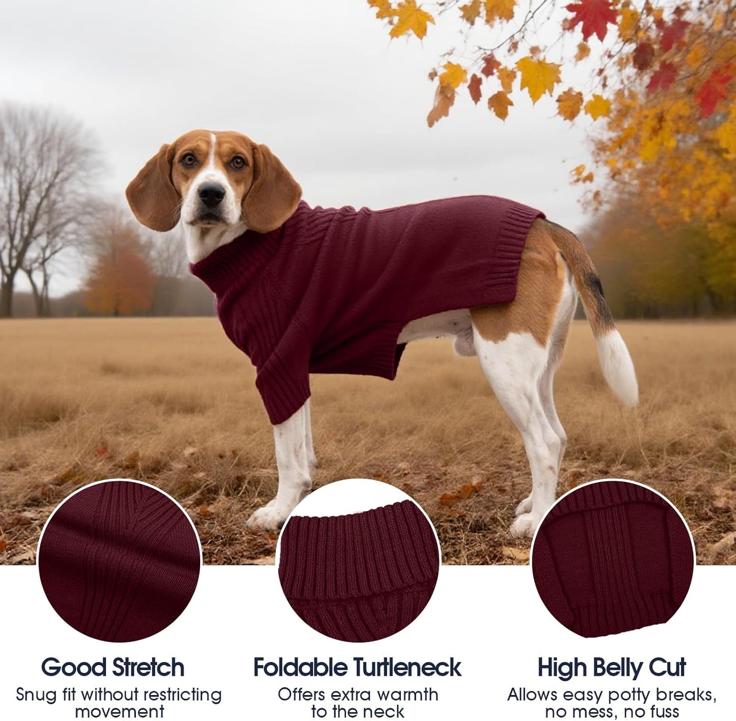 IECOii Dachshund Sweater,Turtleneck Dog Sweater for Small Medium Dogs Girl Boy,Stretchy & Breathable,Warm Knitted Pullover Coat,High Neck Knitwear for Cold Weather Indoor & Outdoor Wear (Burgundy,M)