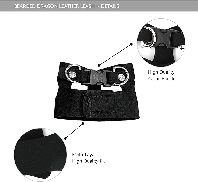 Bearded Dragon Leash and Harness Set, Beardie Carrier, Lizard Adjustable Harness with Leather Wings and Sling Bag, Reptile Small Pet Backpack Batwing Accessories (Black)