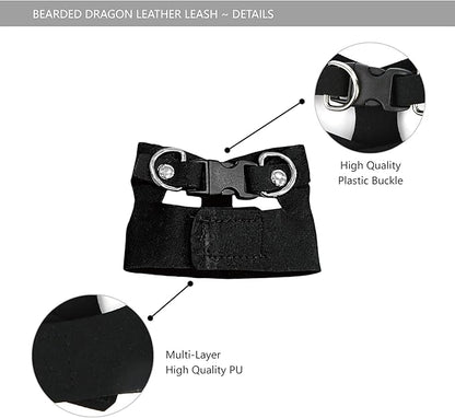 Bearded Dragon Leash and Harness Set, Beardie Carrier, Lizard Adjustable Harness with Leather Wings and Sling Bag, Reptile Small Pet Backpack Batwing Accessories (Black)