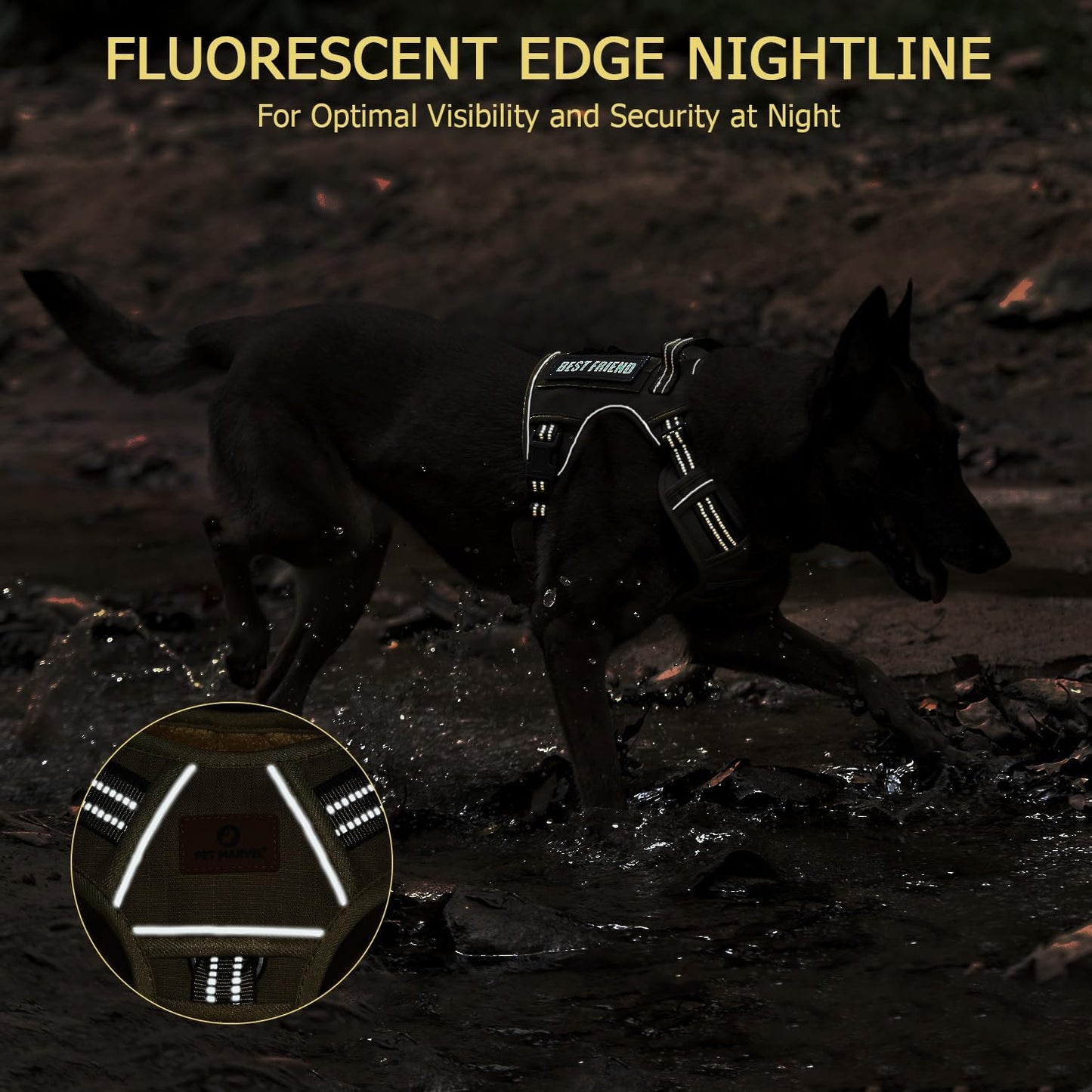 PET MARVEL Tactical Dog Harness for Large Size, No Pull Military Dog Vest with Easy Control Handle, Molle Hoop & Loop, Adjustable Reflective Reinforced Stich for Walking Training, Brown