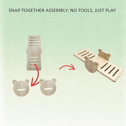 Poplar Wood Hamster Toys Set: Triangle Swing, Frog Seesaw & Bell Roller - Chewable Cage Decor for Dwarf/Syrian Hamsters, Gerbils, Mice (秋千、响铃、跷跷板、)
