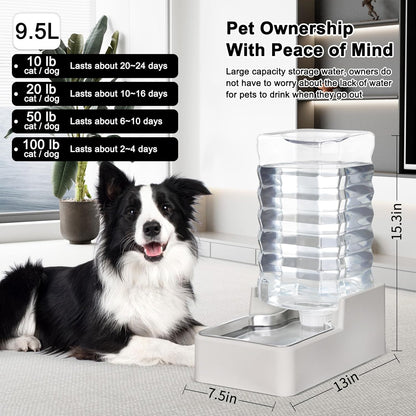 RIZZARI Stainless Steel Pet Water Feeder: 9.5L Beige Automatic Leak-Proof Gravity Dispenser - Without Filter - for 40-80 LB Senior Dogs with Arthritis - Garage Kitchen Use