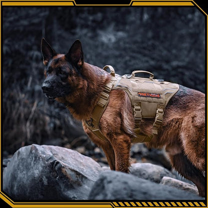 OneTigris Tactical Dog Harness for Medium Large Dogs, Adjustable Tactical Dog Harness with Handles, Reflective Vest Heavy Duty & Breathable Military Assistance Vest with No Pull Buckle, Brown
