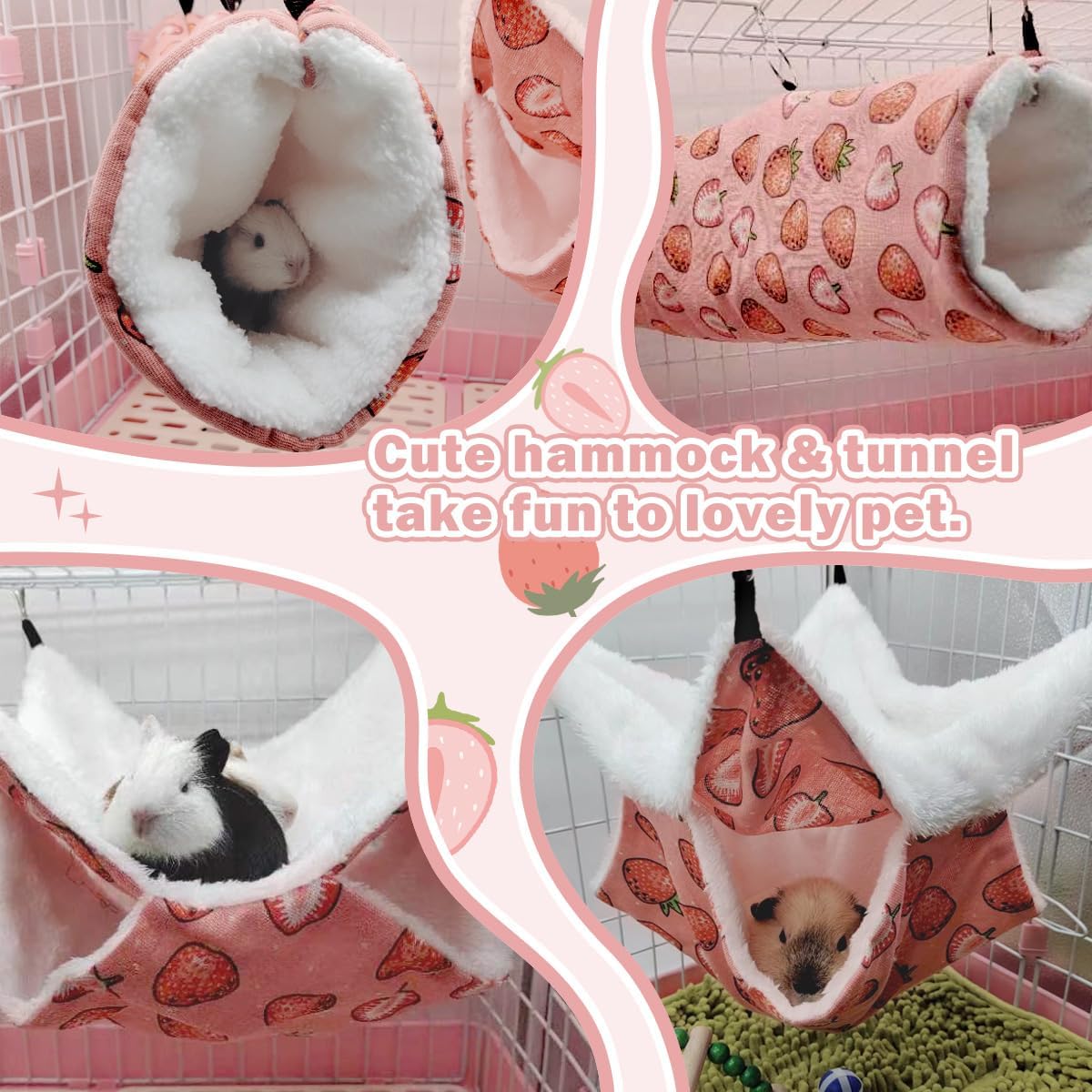 Rat Ferret Hammock Toys Cage Accessories, Guinea Pig Hideout Tunnel, Warm Bed for Rat Ferret Guinea Pig Sleep Hide and Play (2.Hammock+Tunnel)