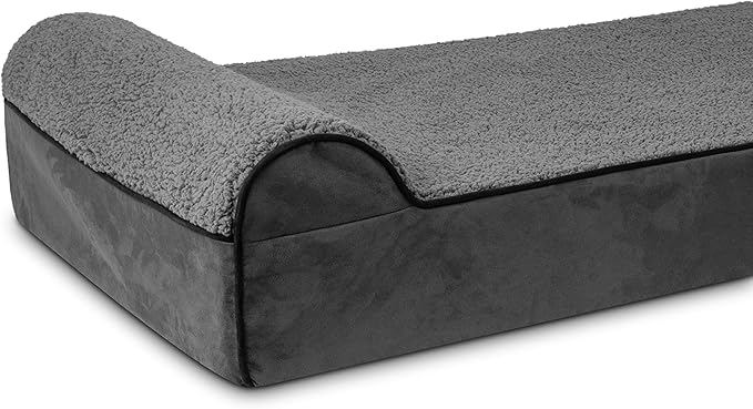 The Dog’s Bed Orthopedic Headrest Dog Bed XL Grey Plush, Memory Foam, Pain Relief for Arthritis, Hip & Elbow Dysplasia, Post Surgery, Lameness, Waterproof Washable Cover