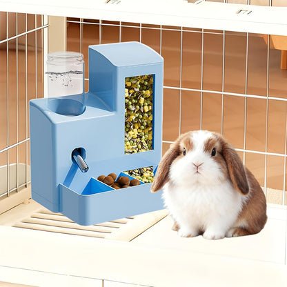 2 in 1 Guinea Pig Food Water Dispenser, Rabbit Water Bottle Leak-Proof, 2 in 1 No-Drip Automatic Dispenser for Guinea Pig Cage, Chinchilla, Ferret, Hamster Small Animal Waterer (Blue, 2 in 1)