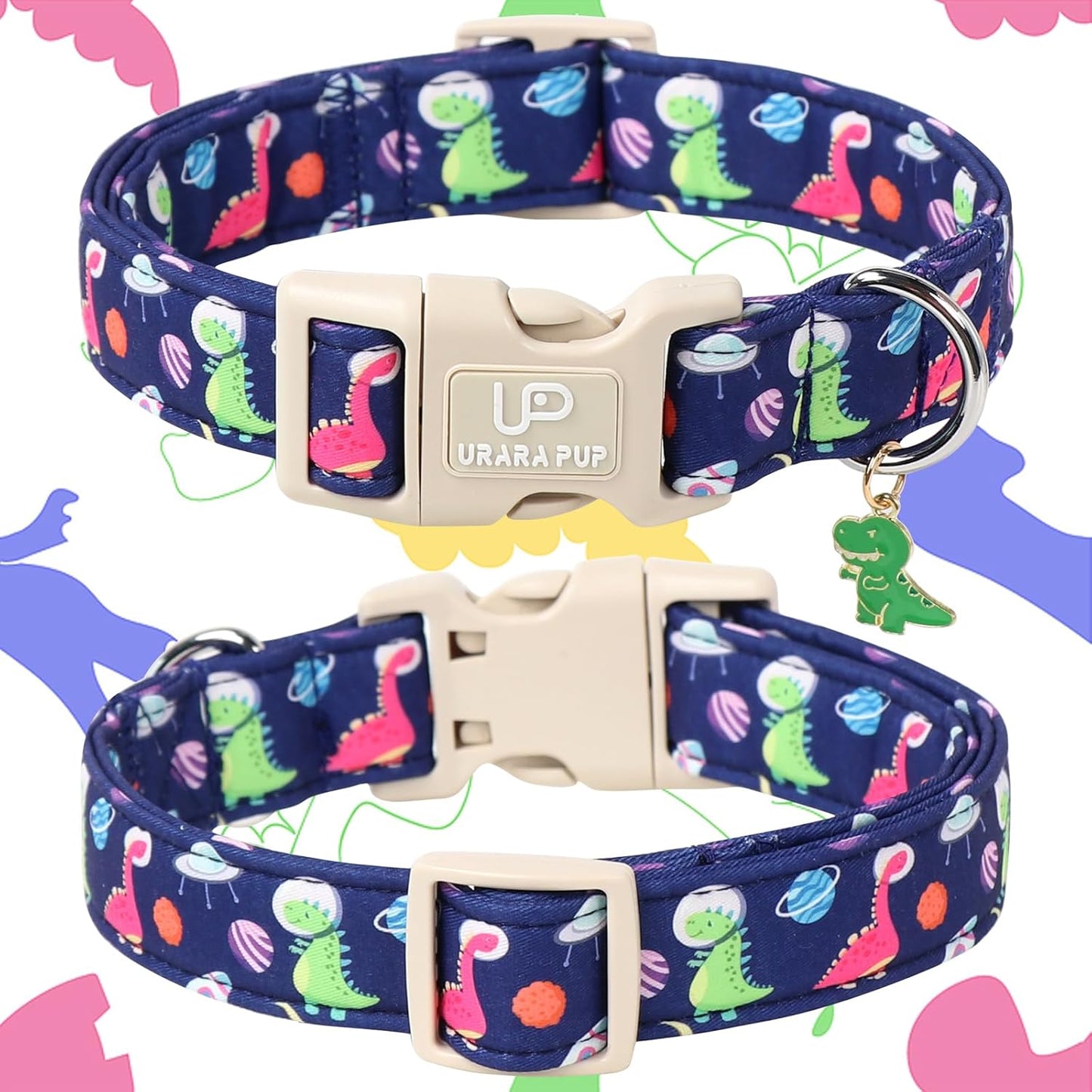 Summer Dog Collar-Dinosaur Dog Collars with Planet-Cute Blue Summer Pet Dollar-Soft, Adjustable & Stylish for Small/Medium Dogs