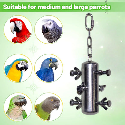 Stainless Steel Parrot Toys, Hanging Chew Bird Toys for Parrots, Bell Macaw Toys, Puzzle Interactive Foraging Bird Toys, Large Bird Toys Toys for Macaws, African Grey, Amazon Parrots