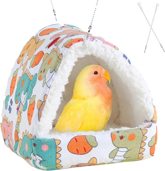 SUSOO Plush Warm Bird Nest House - Hanging Snuggle Bed Velvet Shed Hut Cage Fluffy Hideaway Winter Sleeping Hammock for Parrot Parakeet Conure Cockatiel Budgies Lovebird (White, M)