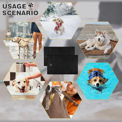 Chumia 4 Pack Dog Towels for Drying Large Microfiber Grooming Tools Absorbent Soft Bath Supplies with Embroidered Paw for Small Medium Pet Products(16 x 32 Inch,Black)