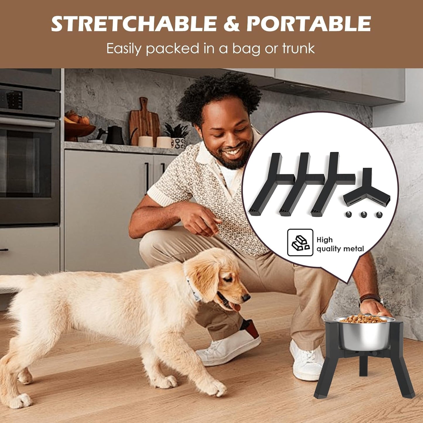 Elevated Dog Bowl Stand for Small Dogs, Adjustable Width 5-8", Raised Dog Food Water Bowls Holder, Bowl Not Included