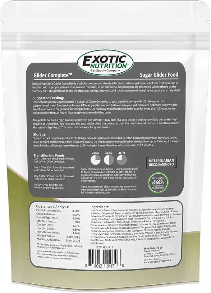 Glider Complete - Healthy High Protein Nutritionally Complete Staple Diet Sugar Glider Food (2 lb)
